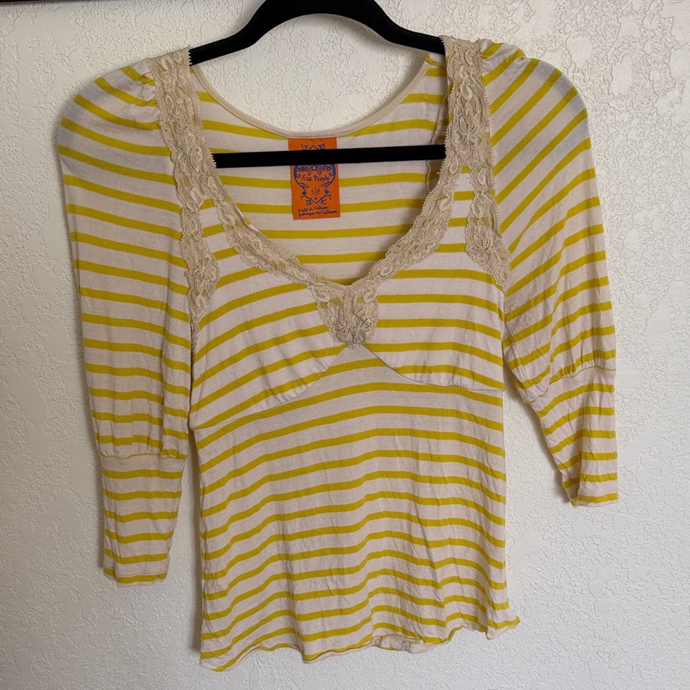 FREE PEOPLE vintage yellows and white striped babydoll top size s